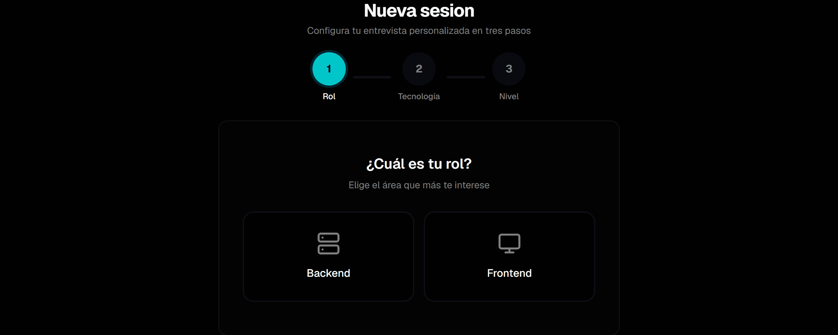 Pantalla de configuración de una nueva sesión de entrevista en InterviewKit